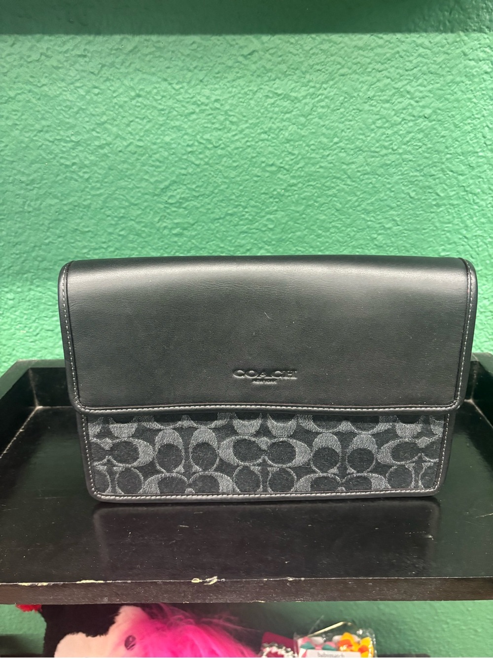 Coach Black Signature Canvas and Leather Wallet Crossbody
